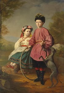 Siblings with Greyhound and Hoop by Unbekannt Unbekannt